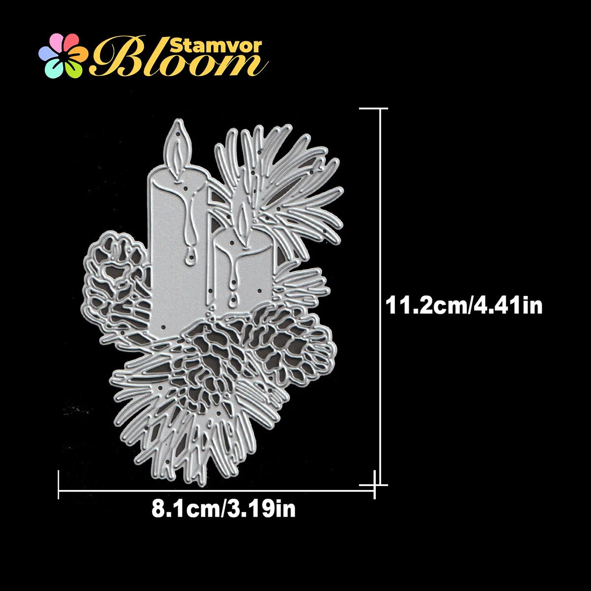 Snijmal kersttakken, bladeren en kaarsen voor decoratief embossing en kaarten