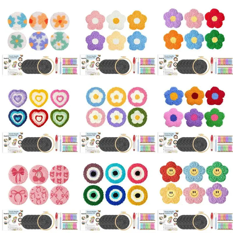 Punch Needle pakket onderzetters bloemen set van 6 voor beginners en volwassenen
