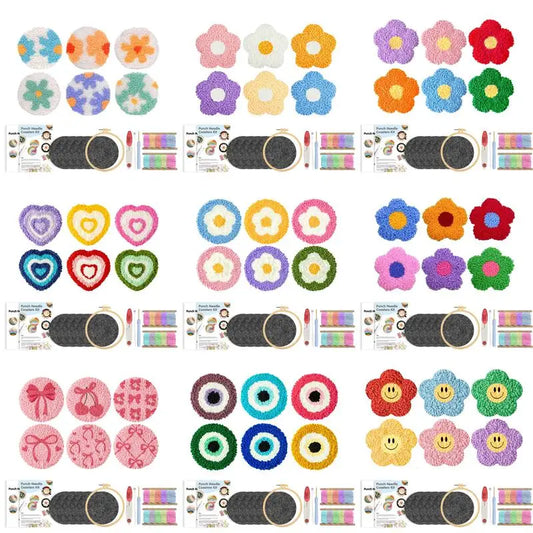 Punch Needle pakket onderzetters bloemen set van 6 voor beginners en volwassenen