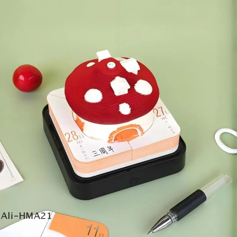 3D Papier Sculptuur Paddenstoel Huis Bureaukalender 2026 met LED Licht