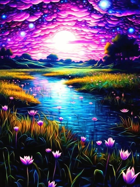 Schilderen op nummer Landschappen Nachtvijver Scène - 9950775