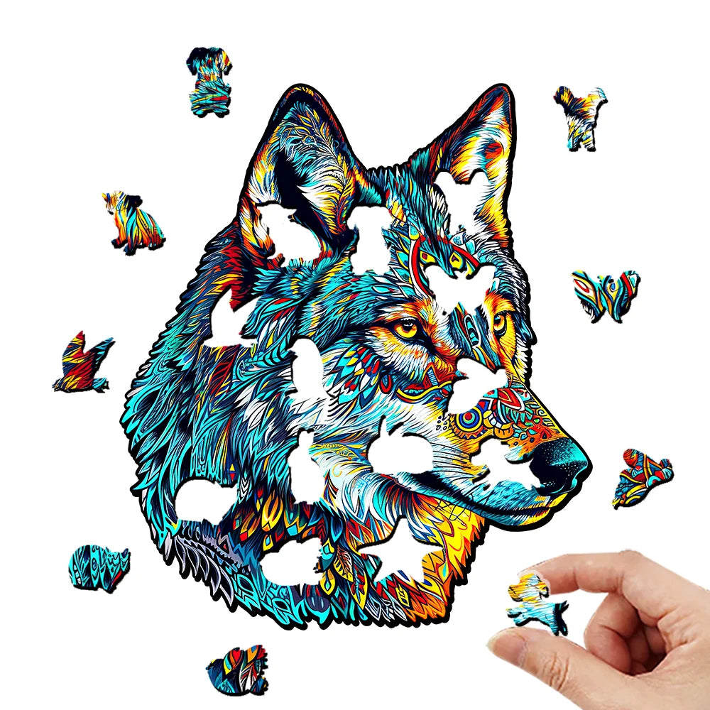 Houten figuren puzzel Wolf Totem geschenkdoos unieke dierenvorm