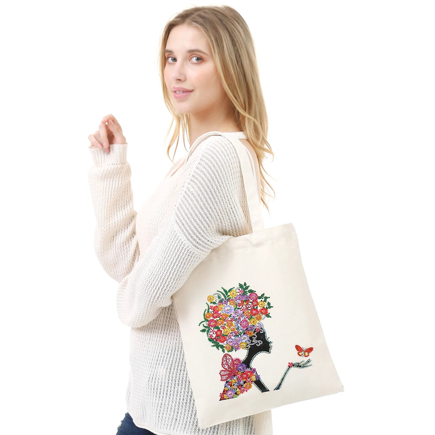Diamond Painting Tas Bloemen Shopping Bag met Steentjes
