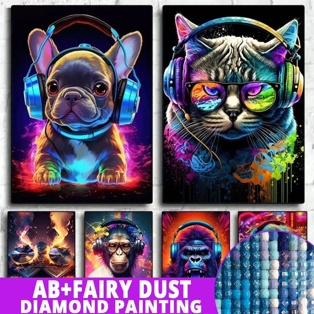AB Diamond Painting met Fairy dust steentjes DJ Dieren Muziek