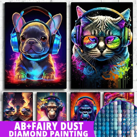 AB Diamond Painting met Fairy dust steentjes DJ Dieren Muziek
