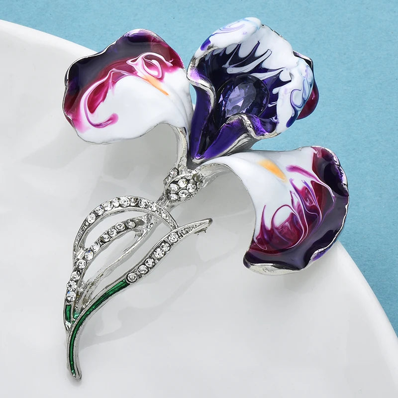 Broche Bloemen - Emaille Orchidee met Strass voor Kleding en Tas