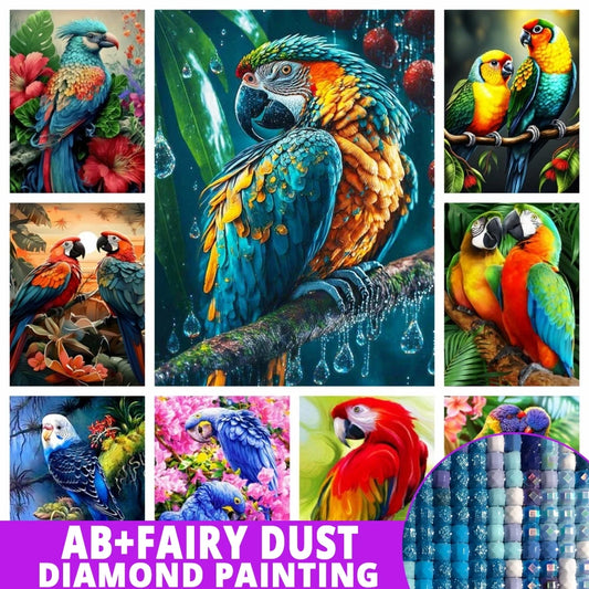 AB Diamond Painting met Fairy dust steentjes Papegaai