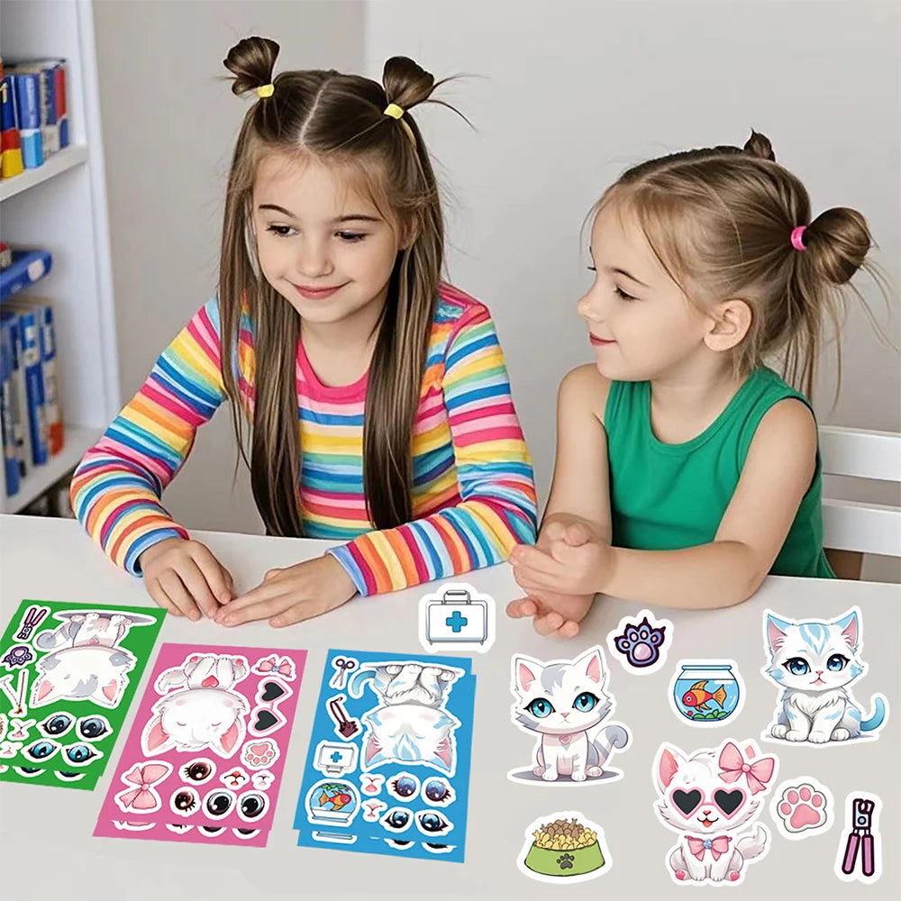 Sticker pret voor kinderen met katten gezichten puzzel stickers