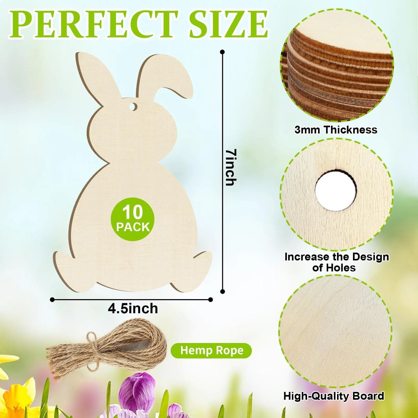Houten Paas figuur om zelf te kleuren/schilderen – Konijnen set 10 stuks