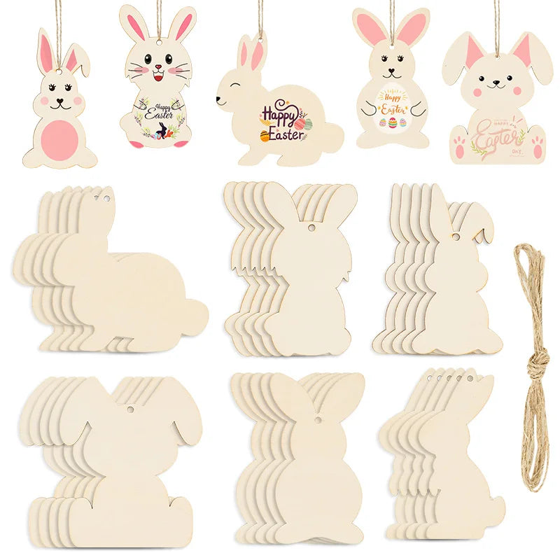 Houten Paas figuren om zelf te kleuren/schilderen – Konijn Hangers Set