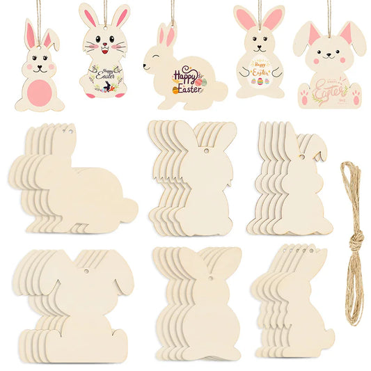 Houten Paas figuren om zelf te kleuren/schilderen – Konijn Hangers Set