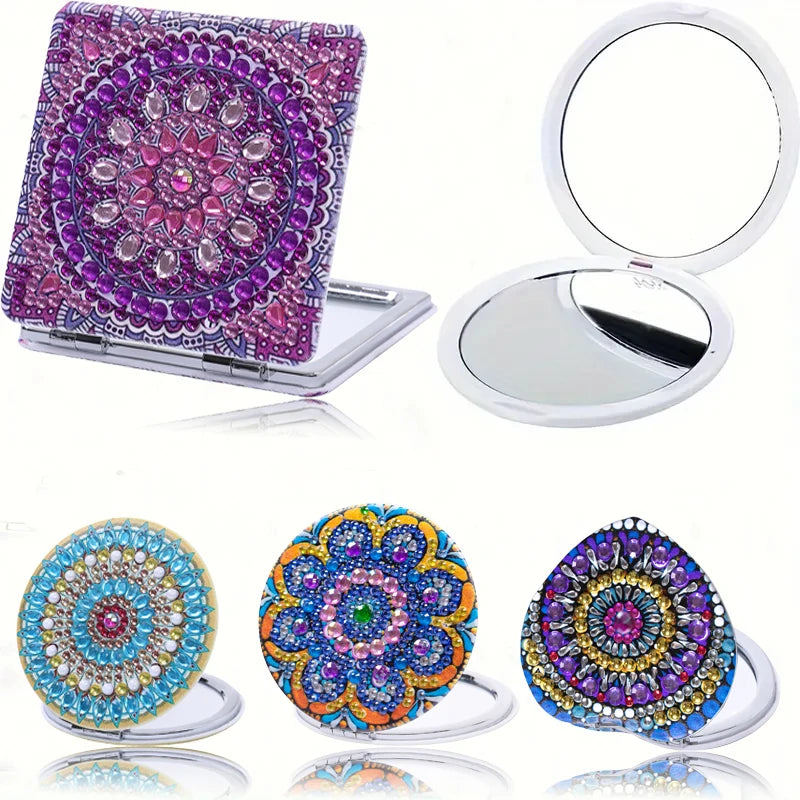 Diamond Painting Spiegel Bloemen Patroon Makeup Spiegel PU Leer Cadeau