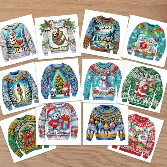 Diamond Painting Kerstkaarten set - Sweater Thema Wenskaarten 12 stuks