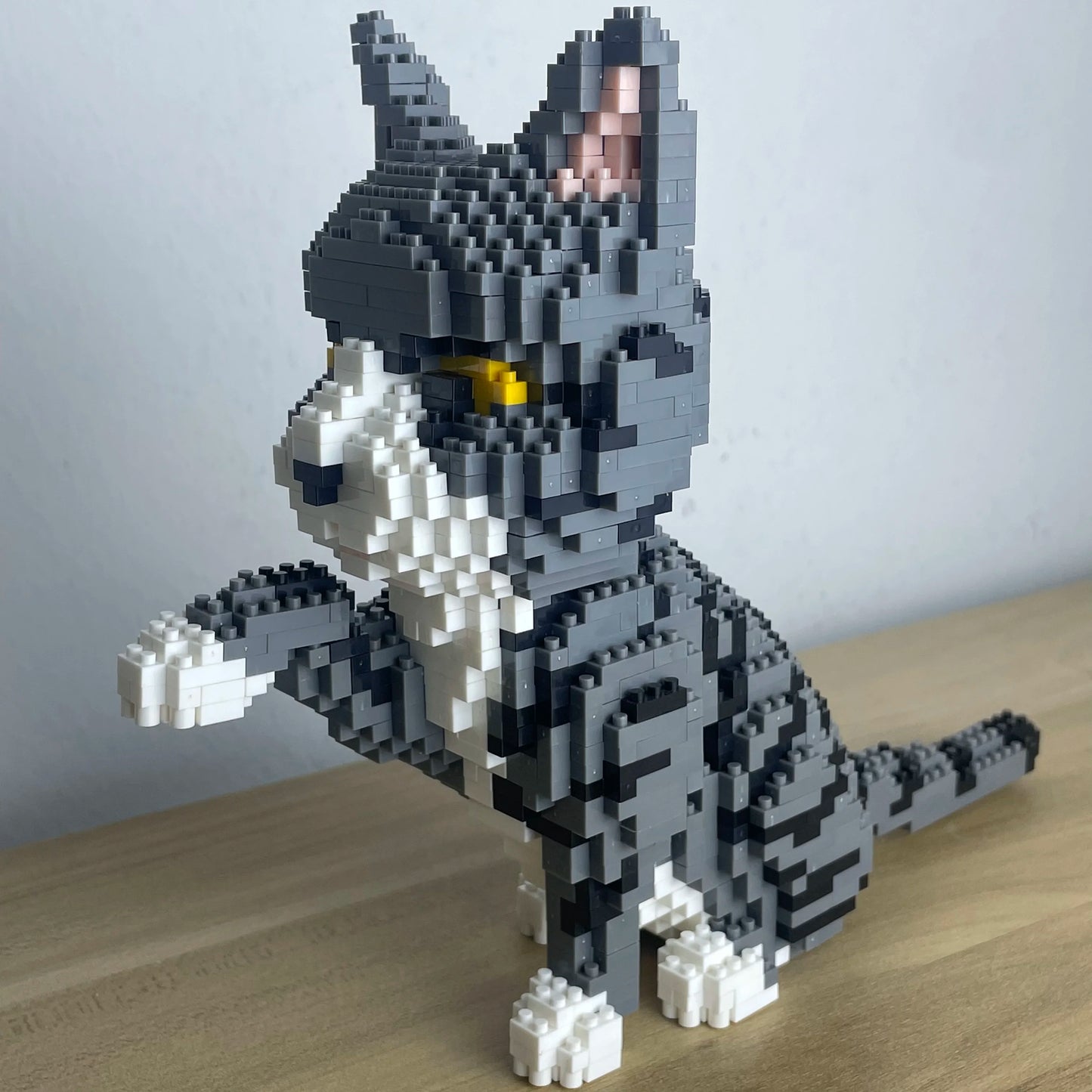 Bouwpakket Schattige Kat – Mini Model Blokken voor Liefhebbers - Grijs