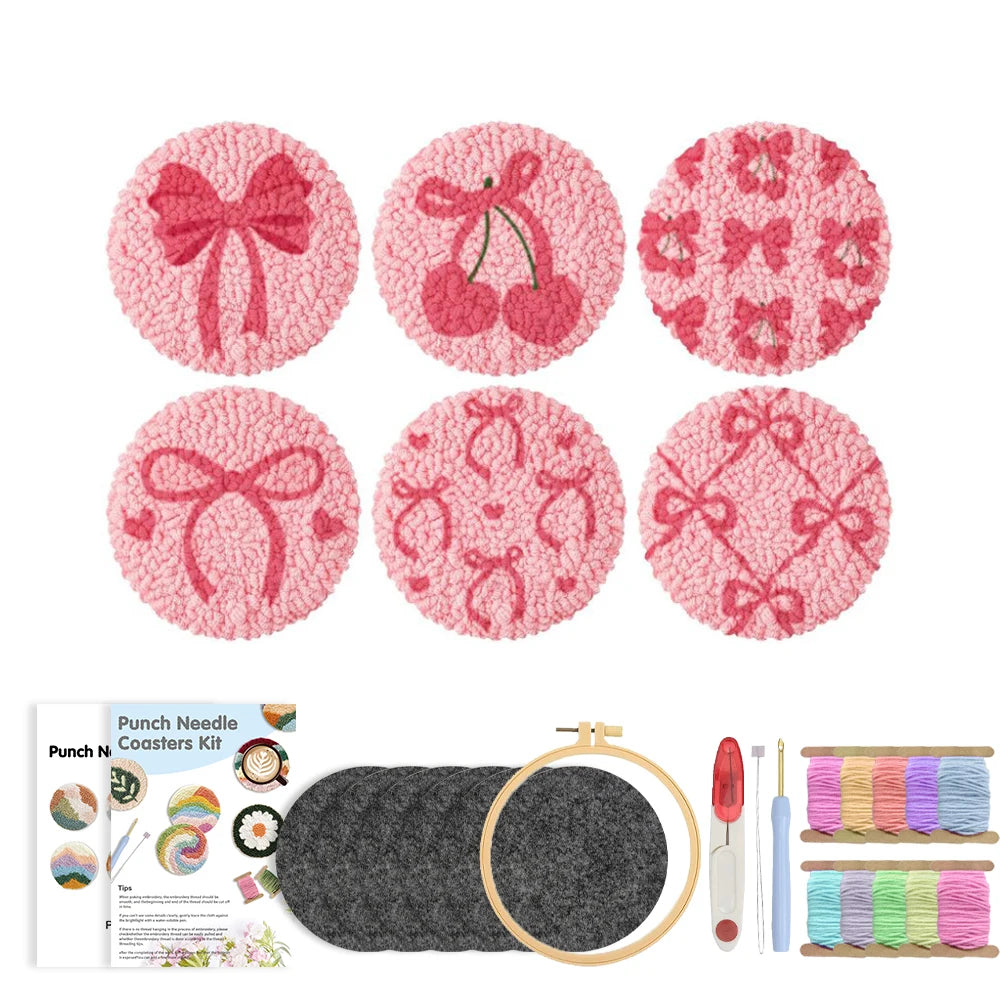 Punch Needle pakket onderzetters bloemen set van 6 voor beginners en volwassenen