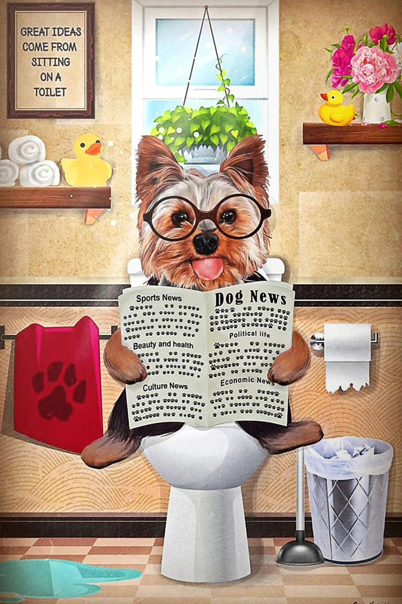 AB Diamond Painting met Fairy dust steentjes Dieren op Toilet