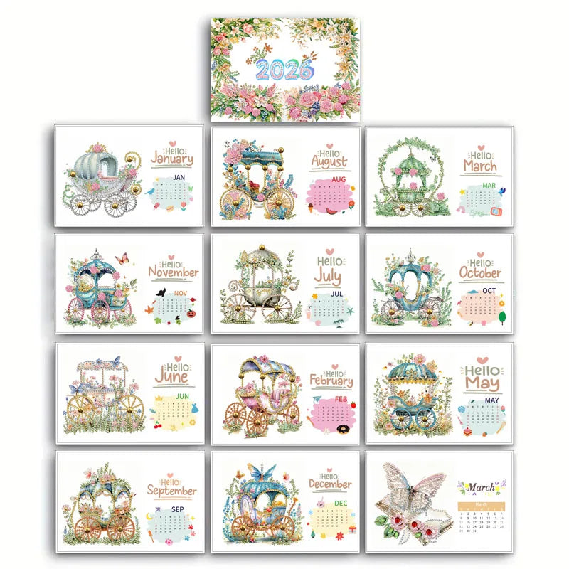 Diamond Painting Kalender met Bloementhema – Handgemaakte Bureaukalender met 13 Pagina’s