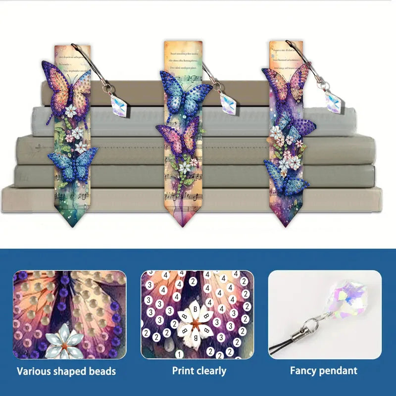 Diamond Painting Boekenlegger Vlinders Set van 3 met Kristalhanger
