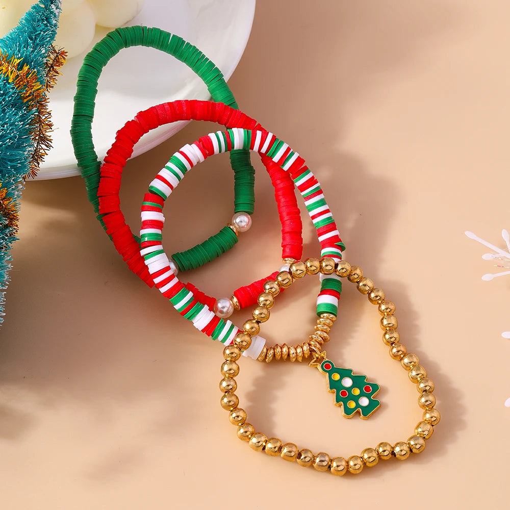 Kerst armbanden set met Kerstman, rendier en sneeuwpop bedels