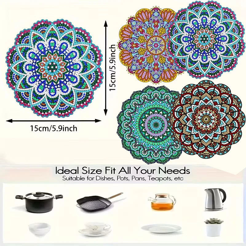 Diamond Painting Placemats kleurrijk houten patroon set van 4