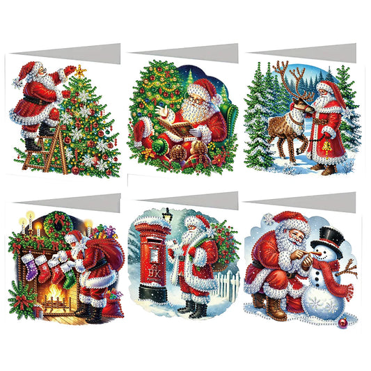 Diamond Painting Kerst kaarten set Kerstmannen – 6 Wenskaarten met Enveloppen