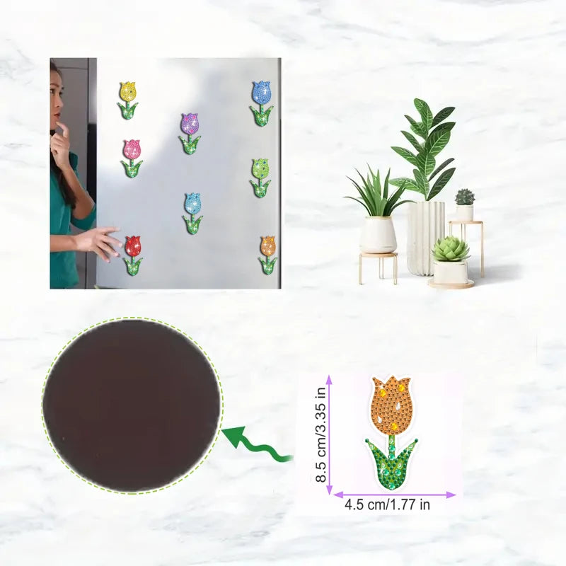 Diamond Painting Magneten met kleurrijke tulpen voor koelkast