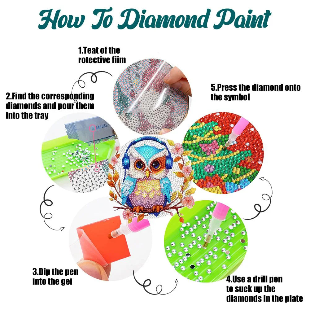 Diamond Painting Placemats Uil Vorm Set van 4