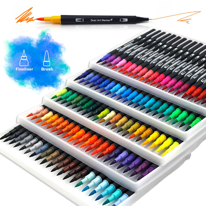 Stiften set aquarel brush pennen met dubbele punt