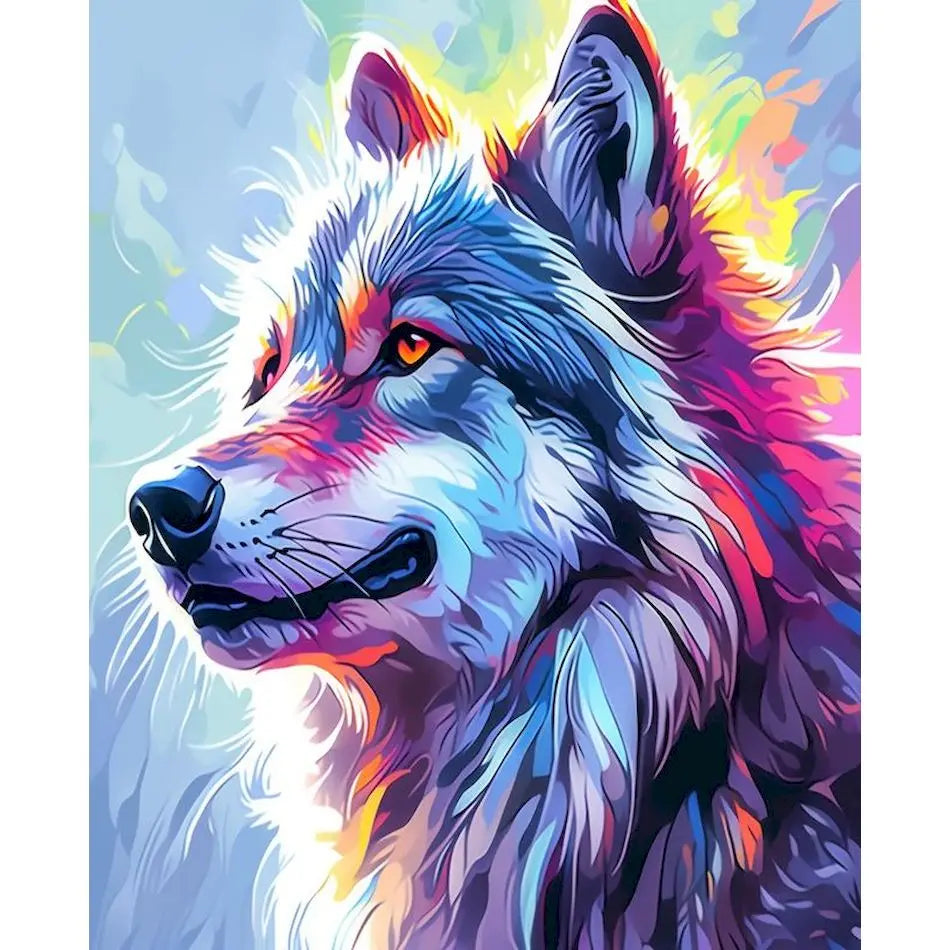 Schilderen op nummer Dieren - Kleurrijke Kop met Acrylverf - Wolf 9957201