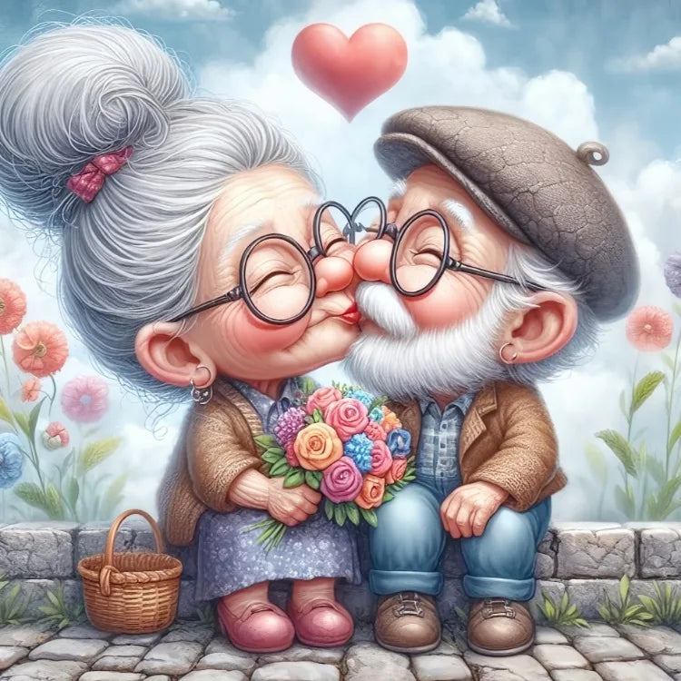 AB Diamond Painting op canvas - Fairy Dust Cartoon Opa & Oma