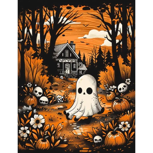 Schilderen op nummer Feestdagen - Halloween Spookbos met Pompoen - 9961549