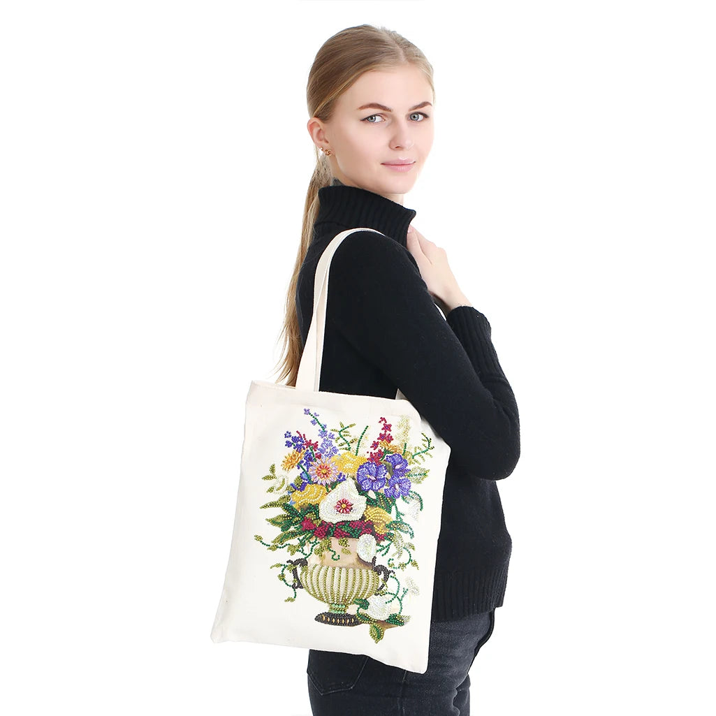 Diamond Painting Tas Bloemen Shopping Bag met Steentjes