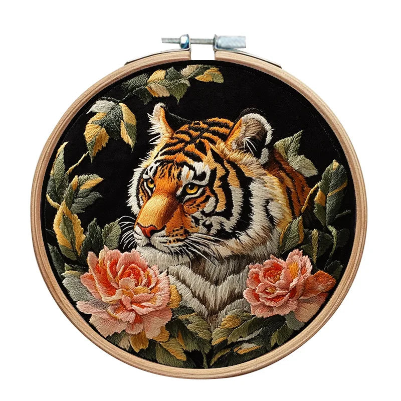 Borduurpakket rond Tijger met Dierenpatroon en Borduurgaren