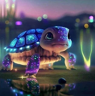 AB Diamond Painting met AB en Fairy dust steentjes – Schildpad Bloem