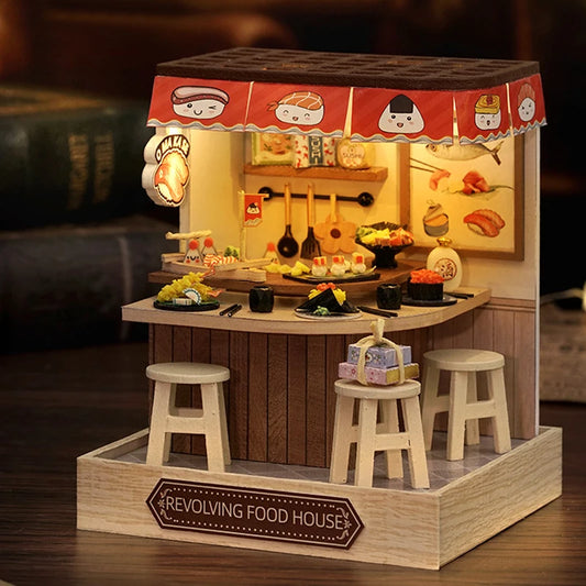 Zelfbouw miniatuurhuisje Houten Poppenhuis met LED Verlichting en Kamerdecoratie - QT-088