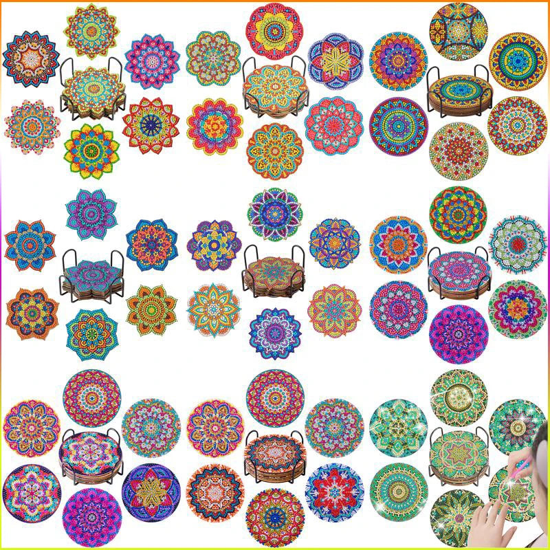 Diamond Painting Onderzetters – Set van 6 met Houder – Mandala Design