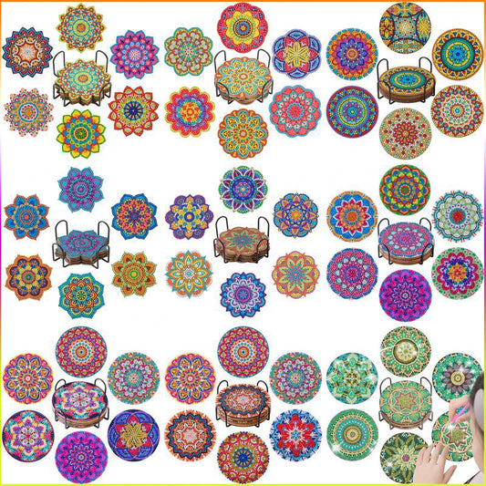 Diamond Painting Onderzetters – Set van 6 met Houder – Mandala Design