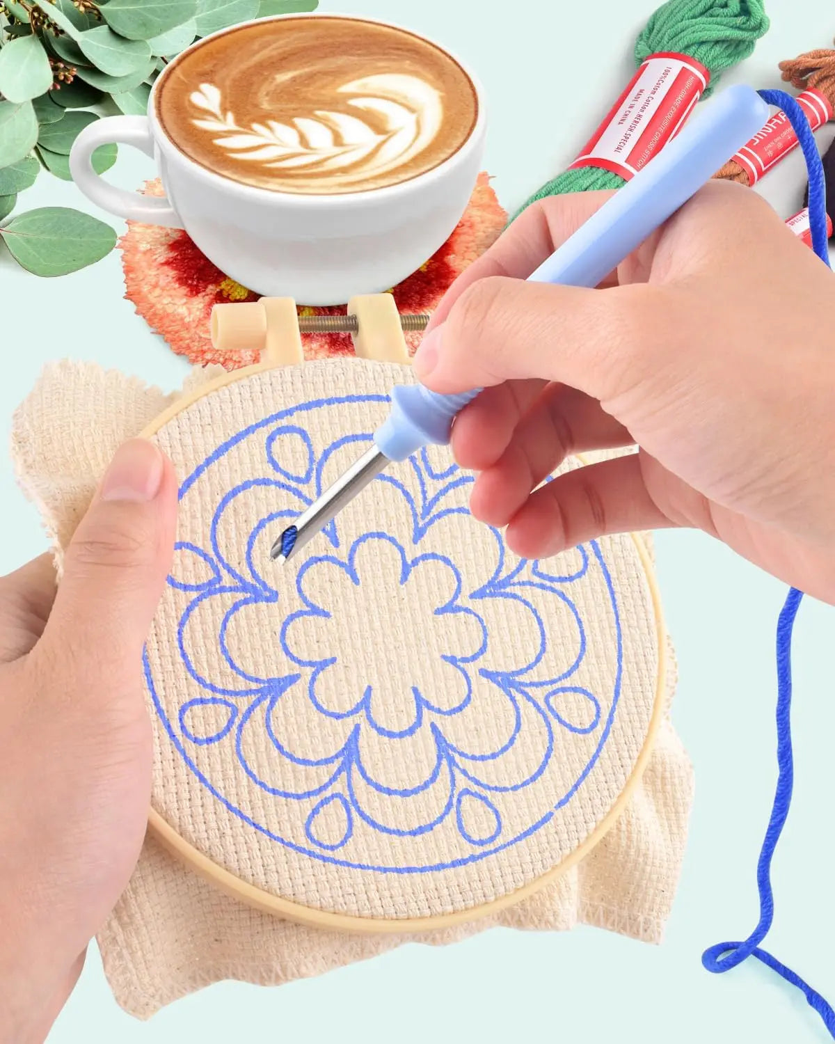 Punch Needle pakket onderzetters plantenpatroon 6 stuks voor beginners
