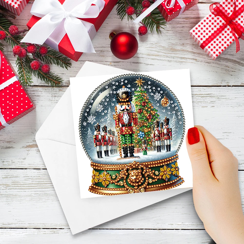 Diamond Painting Kerstkaarten set Sneeuwbollen 6 stuks