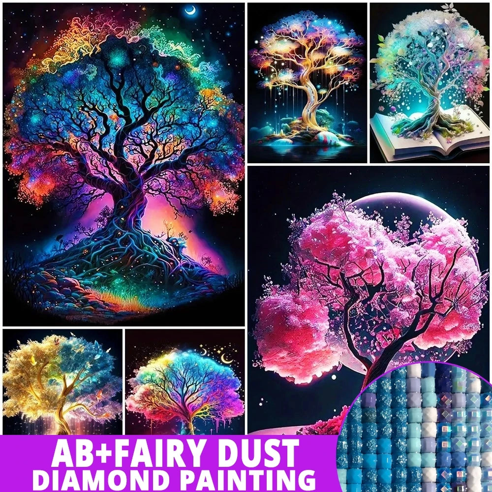AB Diamond Painting met AB en Fairy dust steentjes – Boom landschap