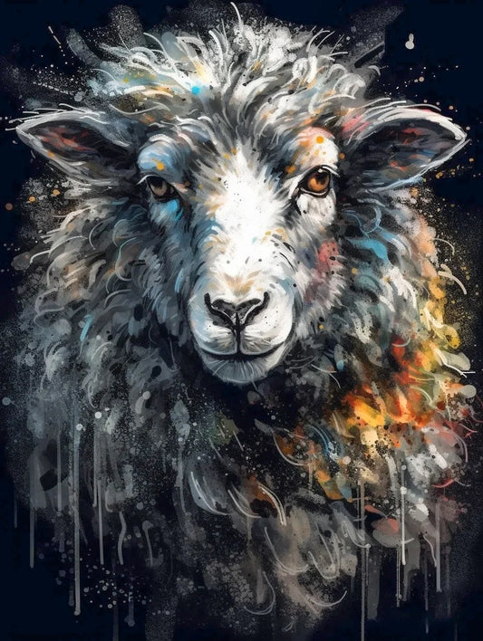 Diamond Painting Dieren Graffiti Kunstwerk met Ronde Steentjes - Schaap
