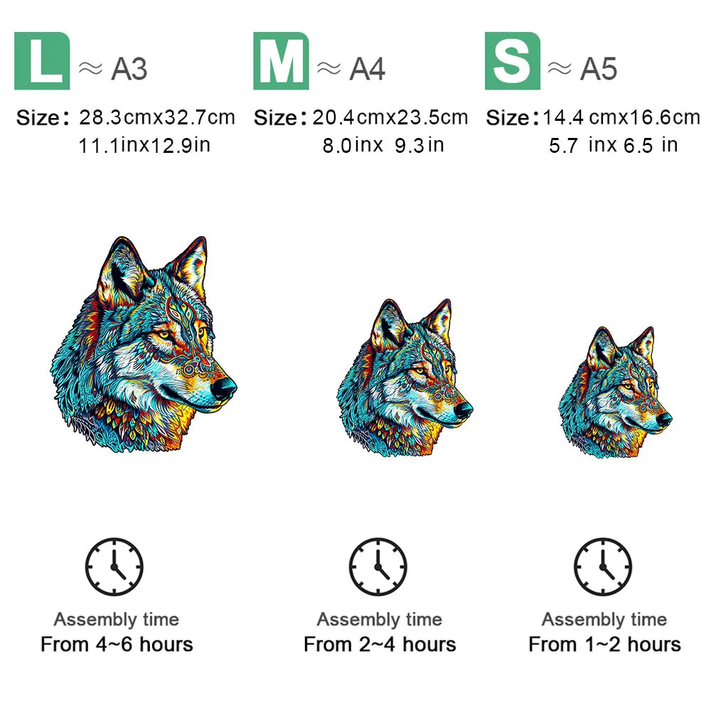 Houten figuren puzzel Wolf Totem geschenkdoos unieke dierenvorm