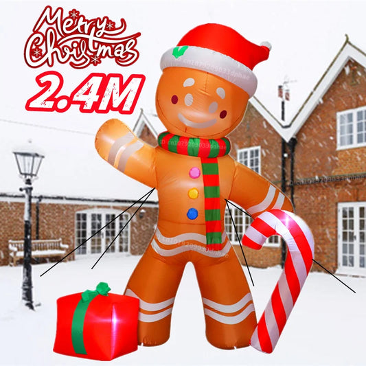 Opblaasbaar Kerst ornament 240 cm Peperkoekman met LED-verlichting voor buiten