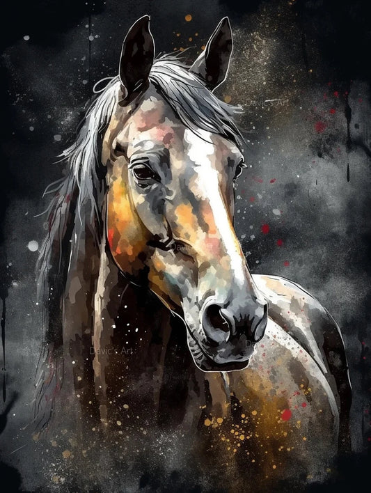 Diamond Painting Dieren Graffiti Kunstwerk met Ronde Steentjes - Paard