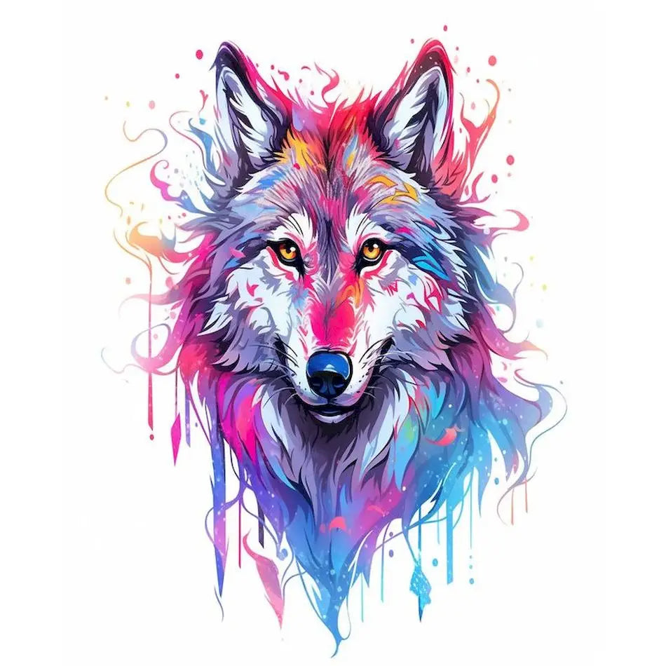 Schilderen op nummer Dieren - Kleurrijke Kop met Acrylverf - Wolf 9957441