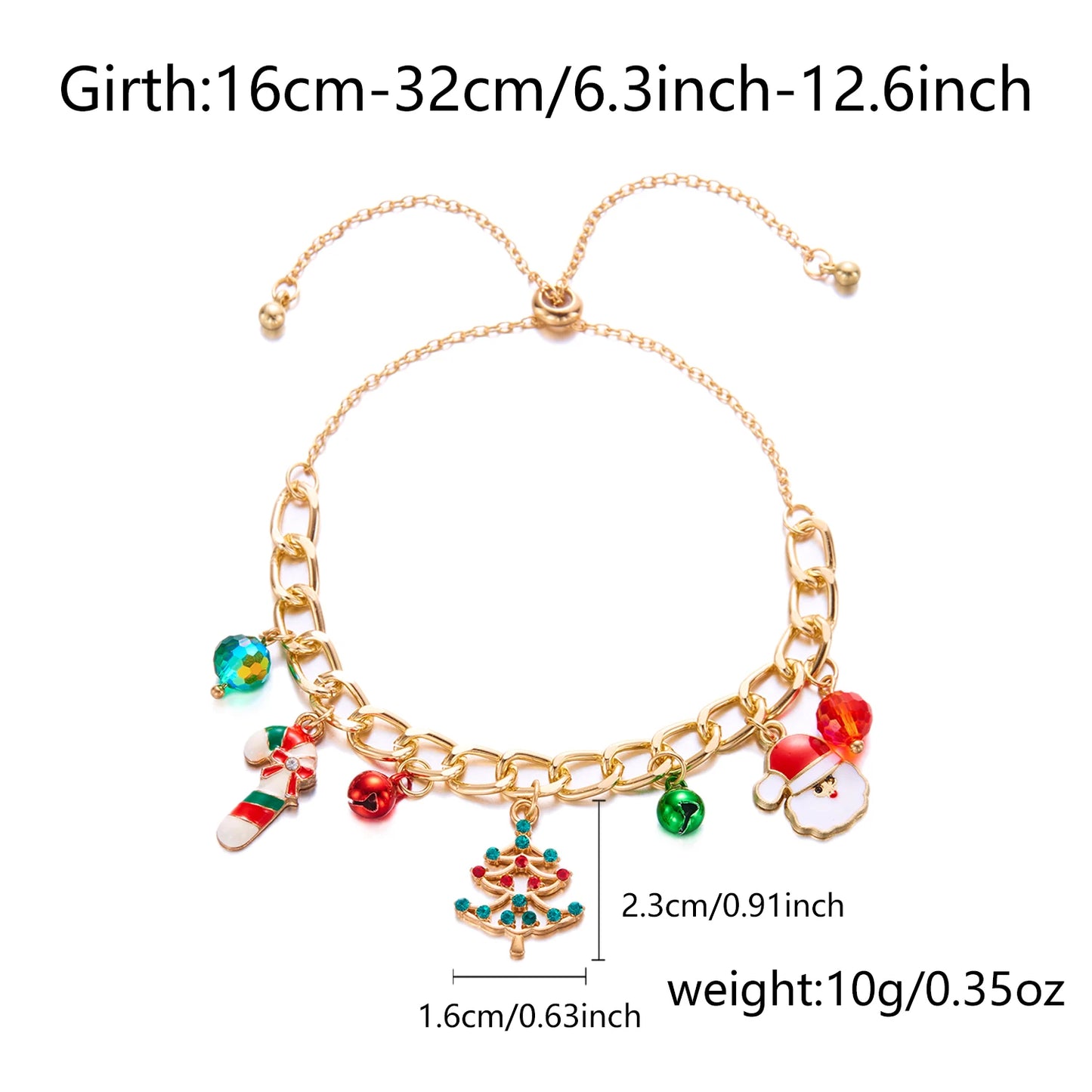 Kerst armband met kerstboom, sneeuwvlok, kerstman en belletjes