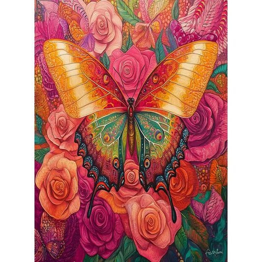 Schilderen op nummer Dieren - Vlinder met Kleurrijke Bloemen - 9967464