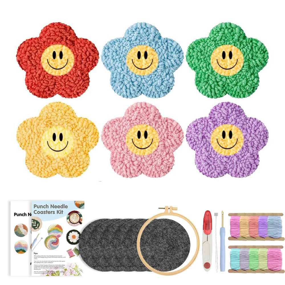 Punch Needle pakket onderzetters bloemen set van 6 voor beginners en volwassenen