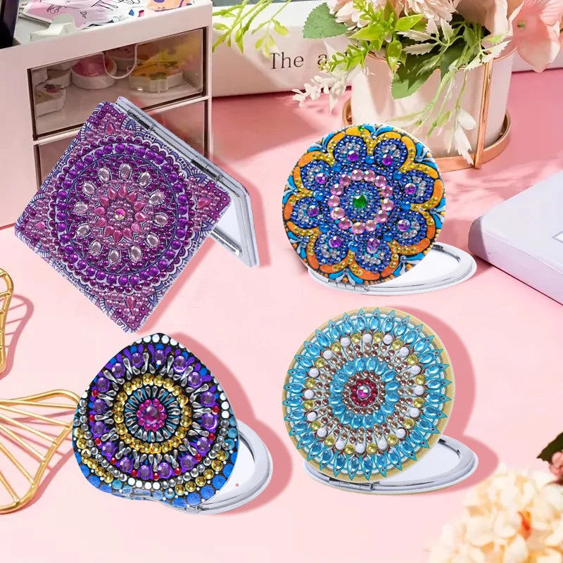 Diamond Painting Spiegel Bloemen Patroon Makeup Spiegel PU Leer Cadeau