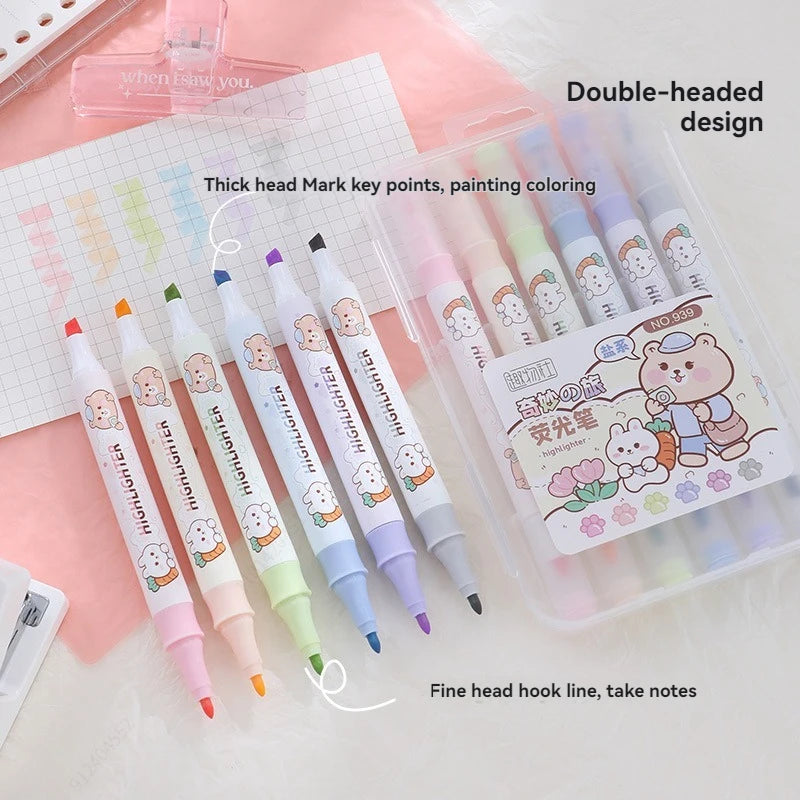 Stiften Pastel Highlighters met Dubbele Punt – Set van 6